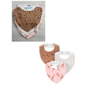 Carter's Child of Mine Baby Bandana Bibs Cheetah Giraffe 3-Pack Snap Closure NEW